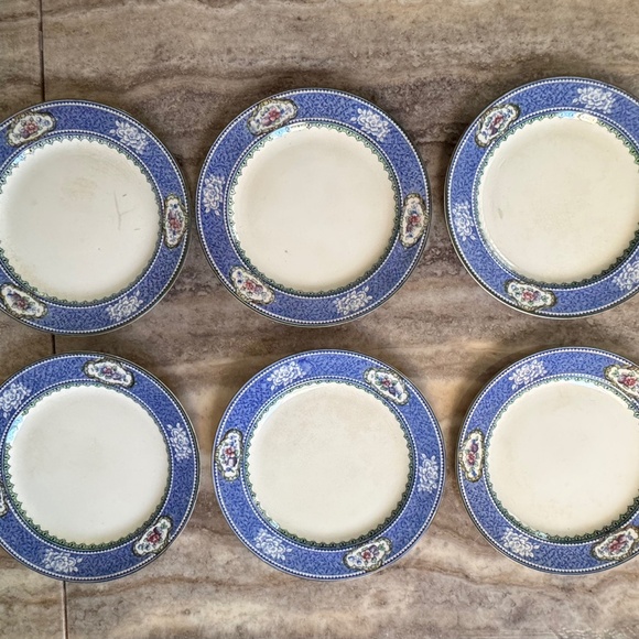RARE Antique 6 Flow Blue & White Hancock & Sons Coronaware LAUREL Plates, ‘12-37 - Picture 1 of 7